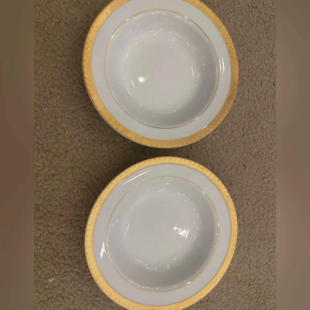 Gabbay Porcelain Elegant Gold Rimmed Bowls 8in - Set of 2 Vintage